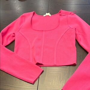 Vibrant Pink Crop Top with Long Sleeves